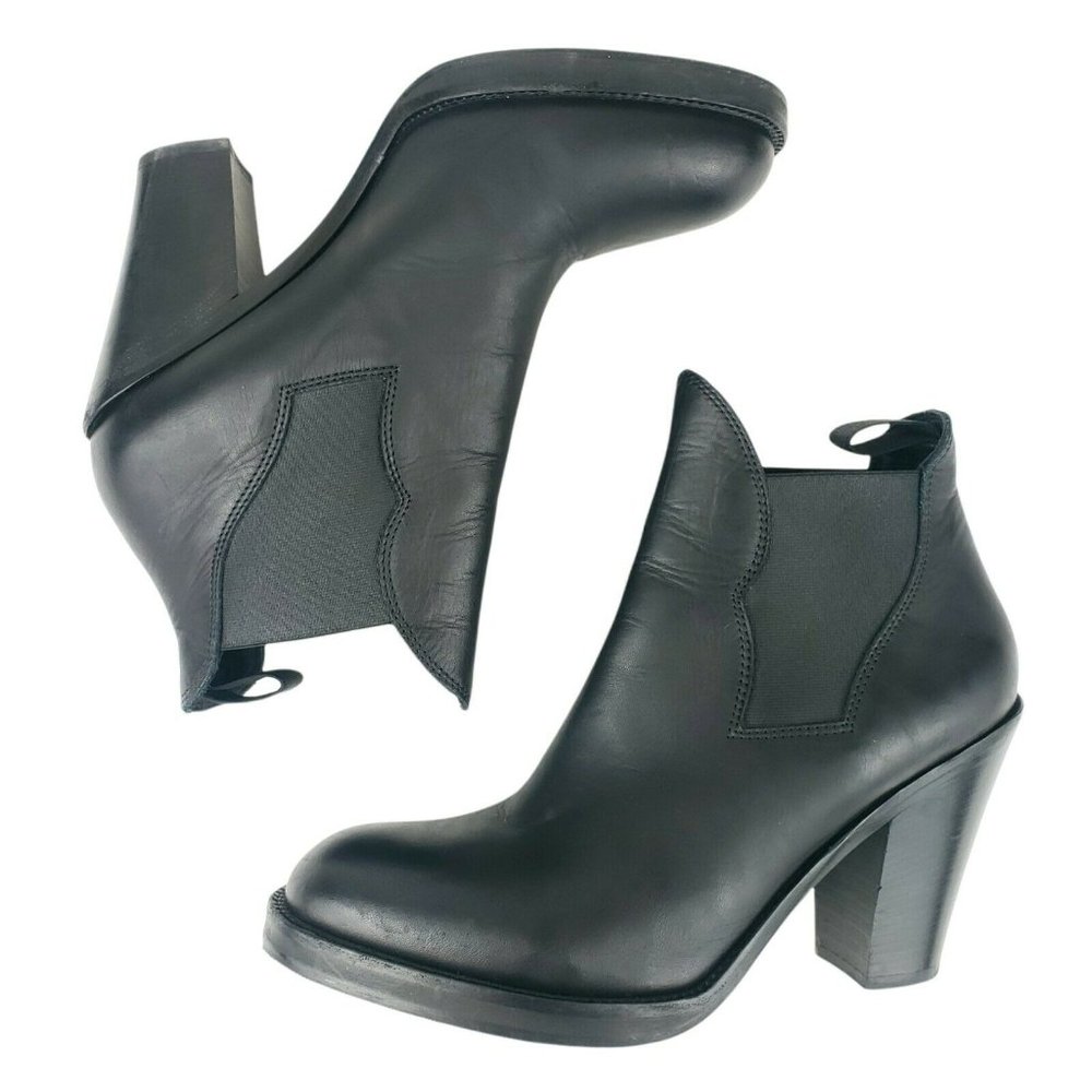 ACNE STUDIOS Star Black Leather Chelsea Ankle Heel Bootie Boots Size 41 - Picture 7 of 12